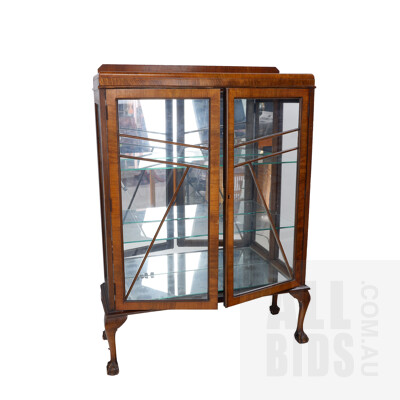 Vintage Display Cabinet with Astragal Glass Doors, Glass Shelves and Claw Foot Cabriole legs
