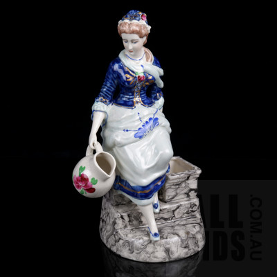 Vintage Continental Porcelain Figurine of a Seated Lady - Marked to Base