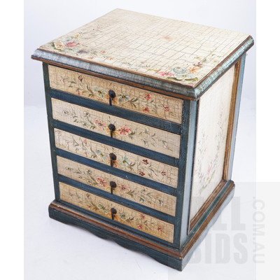 Antique Style Chest of Drawers of Small Proportions with Decoupage Style Decoration 