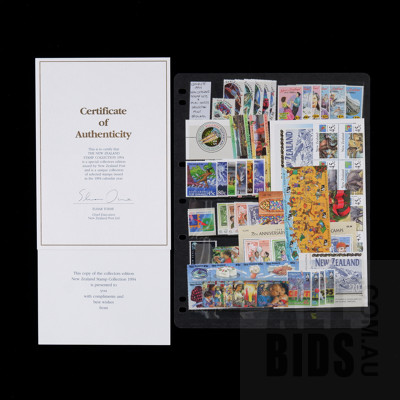 Complete 1994 New Zealand Stamp Sets & Mini-Sheet Collection With Certificate of Authenticity