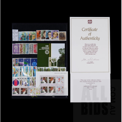 Complete 1989 New Zealand Stamp Sets & Mini-Sheet Collection With Certificate of Authenticity