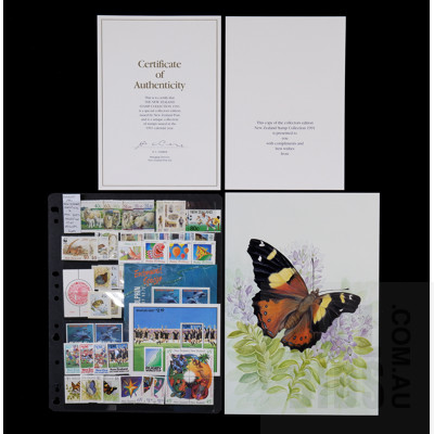 Complete 1991 New Zealand Stamp Sets & Mini-Sheet Collection With Certificate of Authenticity