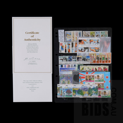 Complete 1992 New Zealand Stamp Sets & Mini-Sheet Collection With Certificate of Authenticity