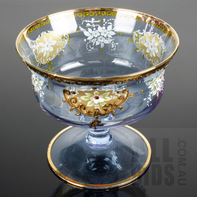 Vintage Murano Lilac Glass Floral Decorated and Gilded Dessert Set, Seven pieces - Marked to Base Alexander Murano 24Kt