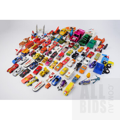 Quantity Vintage Toy Cars Including Matchbox, Hot Wheels, Majorette, and X Wing Fighter and More