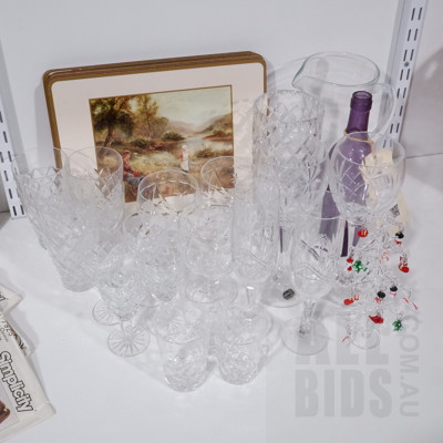Quantity Vintage Crystal Ware Including Four Sherry Glasses, Six Tumblers, Two Red Wine Glasses, Two Champagne Glasses and More