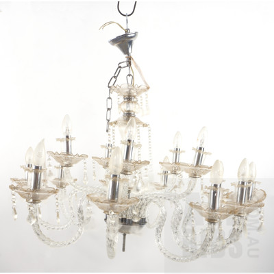Very Large Electrified Chandelier with Faceted Glass Prism Drops