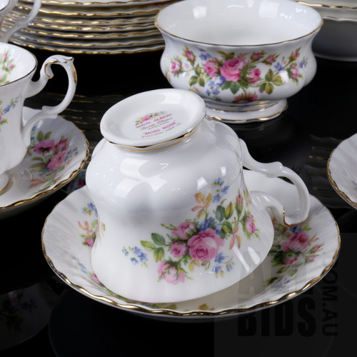 Extensive Royal Albert 'Moss Rose' Dinner and Tea Service for Eight, 56 Pieces