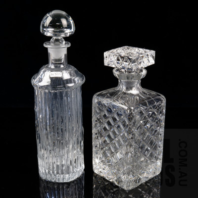 Vintage Hand made Kosta Boda Textured Glass Decanter and Vintage Cut Crystal Decanter with Square Stopper (2)