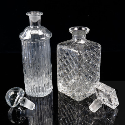 Vintage Hand made Kosta Boda Textured Glass Decanter and Vintage Cut Crystal Decanter with Square Stopper (2)