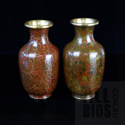 Two Chinese Cloisonne Vases with Peony and Floral Motifs