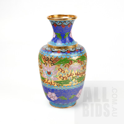 Chinese Cloisonne Vase With Raised Enamel Floral Motifs and Peony Border