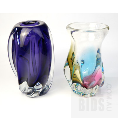 Amethyst Hand Blown Studio Art Glass Vase and Another Studio Art Glass Vase