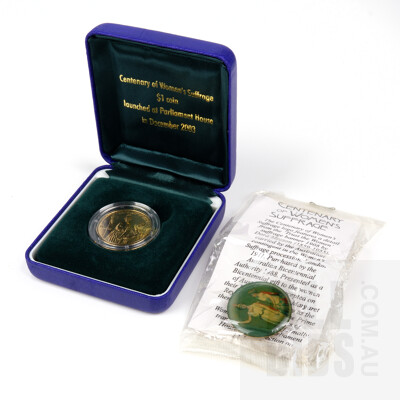 Centenary of Womans Suffrage $1 Uncirculated Coin in Box with Suffrage Pin