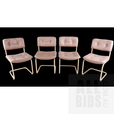 Set of Four Tubular Steel and Salmon Faux Leather Upholstered Chairs