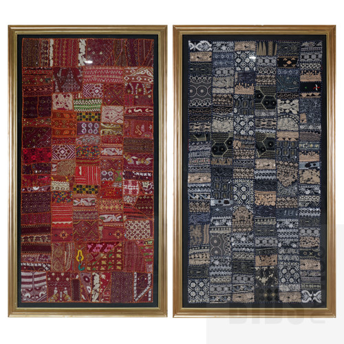 A Pair of Large Mumbai Silk Sari Textiles, Each 128 x 67 cm
