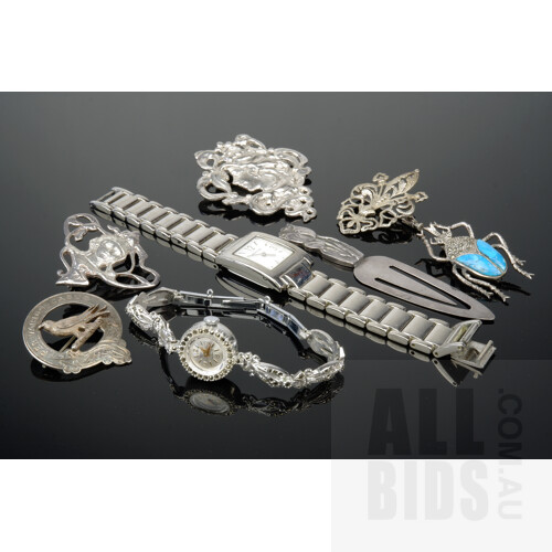Vintage Ladies Sentinel Marcasite Watch, Faux Turquoise Brooch, Bookmark and More