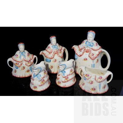 Vintage English Porcelain 'Little Old Lady' Teapot Set Including Two Teapots and More