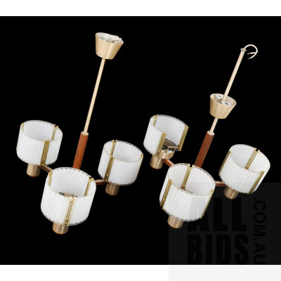 Pair of Retro Three Branch Light Fittings with Glass Shades (2)