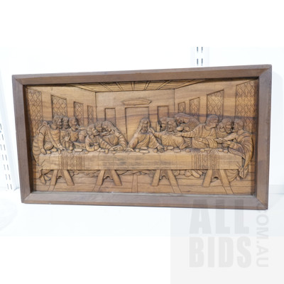 Hand Carved Wood Panel Depicting the Last Supper