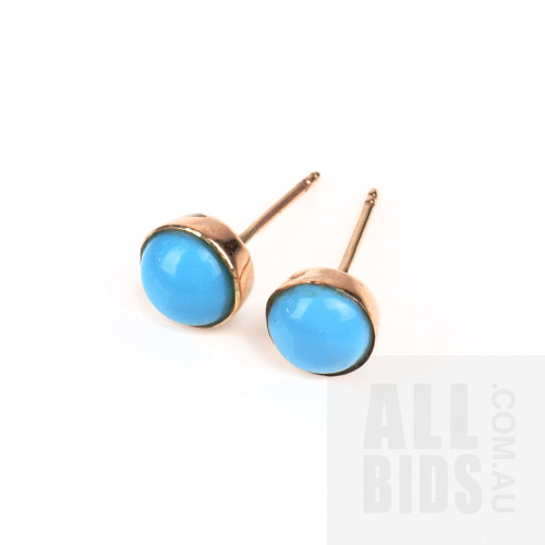 9ct Yellow Gold Turquoise Stud Earrings, 0.8g