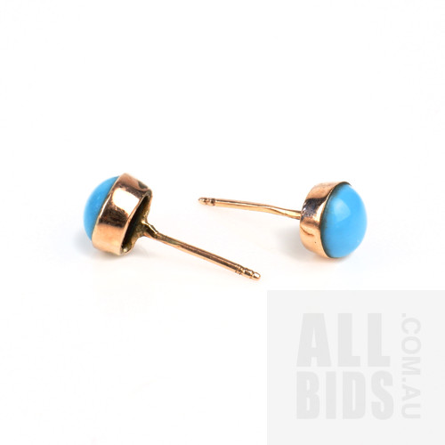 9ct Yellow Gold Turquoise Stud Earrings, 0.8g