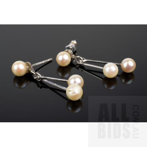 Sterling Silver and Cultured Akoya Type Pearl Drop Earrings, 2.6g