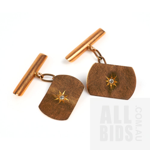 Antique 15ct Yellow Gold Cufflinks with Old Single Cut Diamonds