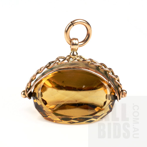 9ct Rose Gold Seal with Citrine, 7.8g