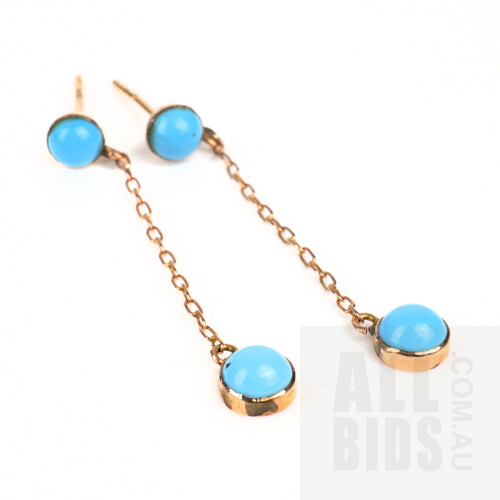 9ct Yellow Gold Turquoise Drop Earrings, 1.2g