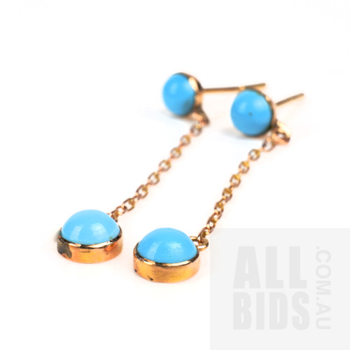 9ct Yellow Gold Turquoise Drop Earrings, 1.2g