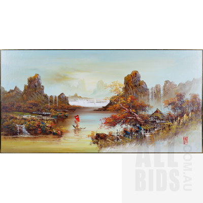 20th Century Asian School, Untitled (Harbour Scene), Oil on Board, 60 x 120 cm