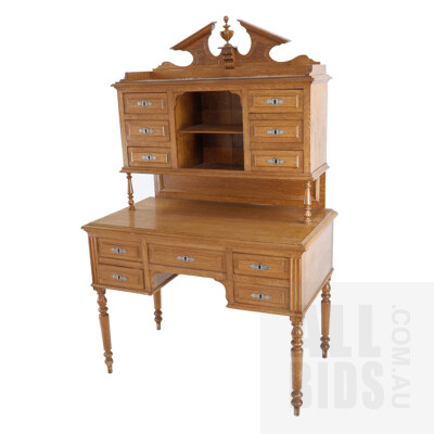 Antique Style European Oak Writing Desk With Open Shelf and Drawer Gallery, 20th Century
