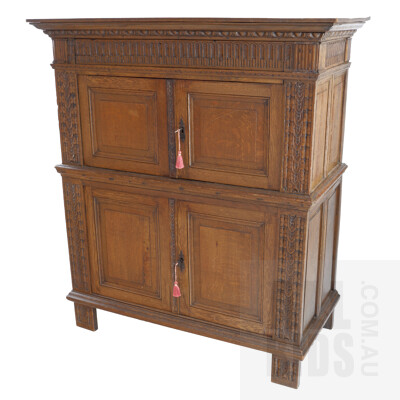 Antique Dutch Oak Cupboard with Carved Border and Pelmet, Circa 19th Century