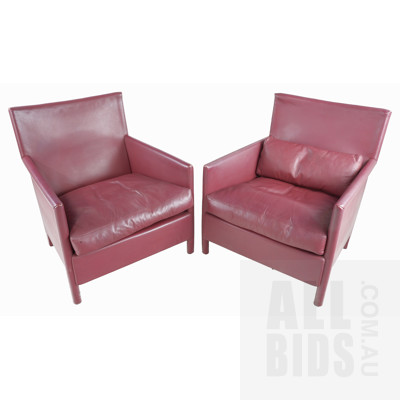 Pair of Burgundy Leather Armchairs