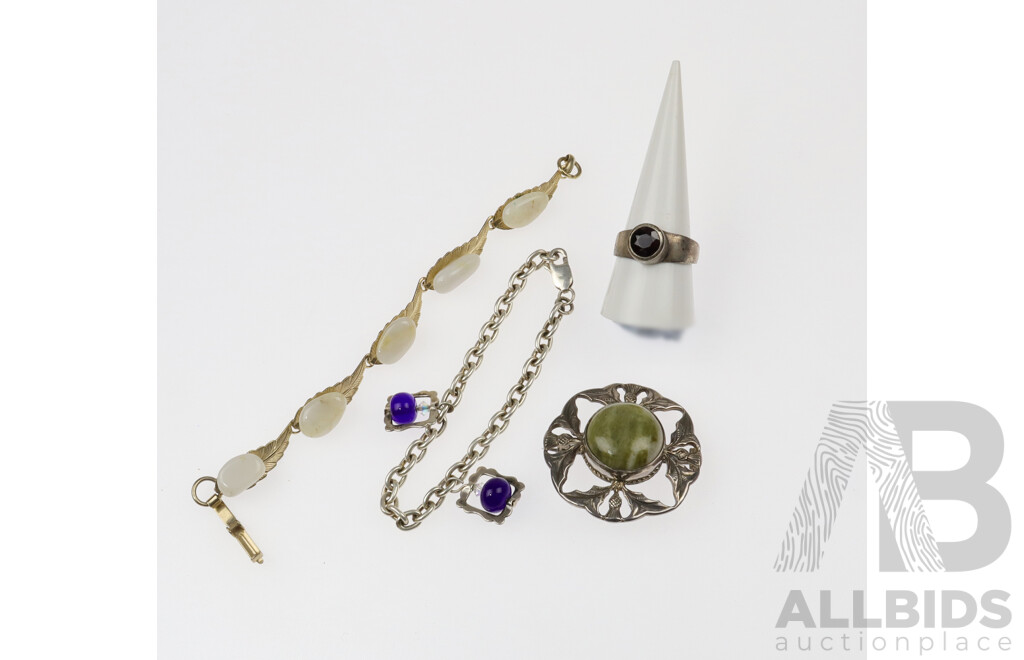 Vintage Sterling Silver Jewellery Items Including Scottish Thistle Brooch & Silver Bracelet