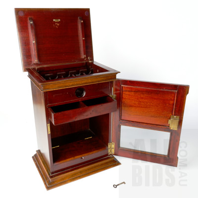 Vintage Small Mahogany Cabinet with Bevelled Glass Front Panel and Pipe Storage Compartment Above