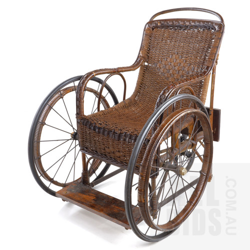 Early 20th Century Cane and Rattan Wheelchair