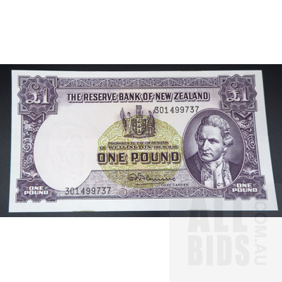 1956 New Zealand One Pound Banknote Uncirculated R.N. Fleming