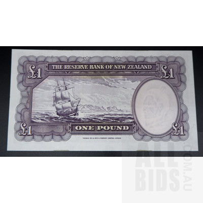 1956 New Zealand One Pound Banknote Uncirculated R.N. Fleming