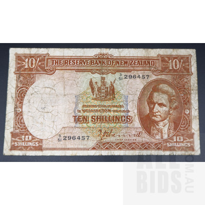 1940 New Zealand Ten Shillings Banknote T.P.Hanna