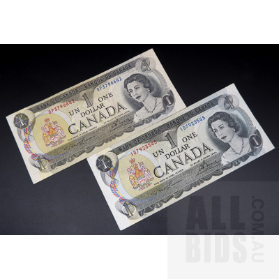 Two 1973 Canada One Dollar Banknotes - One is Uncirculated