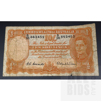 1939 Australian Ten Shillings Banknote Coombs/Wilson