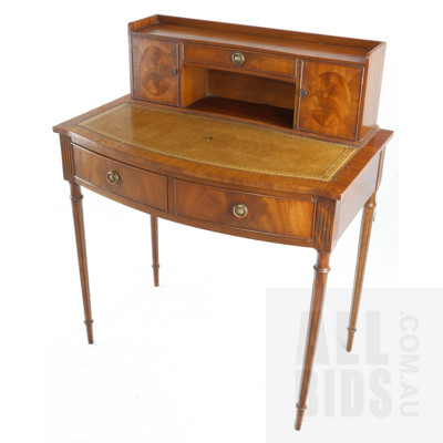 English Antique Style Tooled Leather Inlaid Ladies Writing Desk