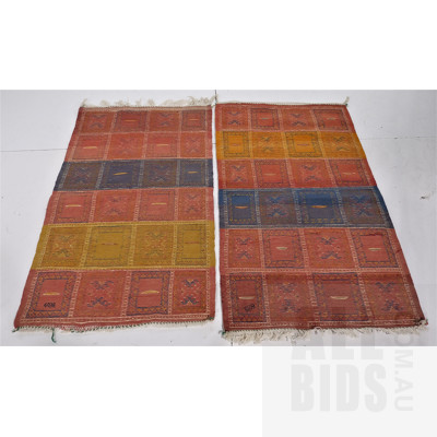 Pair Hand Knotted Mixed Medium Pile and Kilim Wool Rugs
