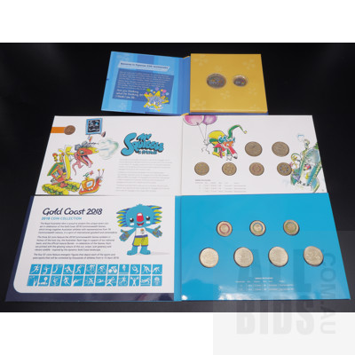 2017 25 Years Bananas in Pajamas Colored Frosted Uncirculated Two Coin Set, 2018 Cold Coast Commonwealth Games Coin Collection and 2019 Mr Squiggle Coin Collection
