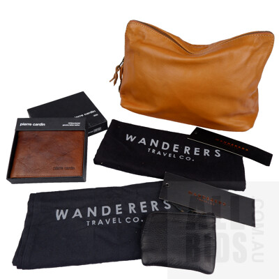 Buttery Soft Leather Wanderers Travel Bag and Coin Purse NWT and Slip bag and a Pierre Cardin Wallet