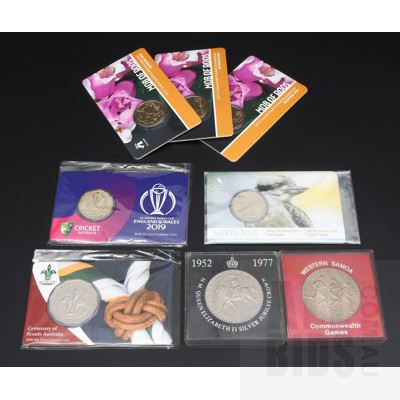 Collection of 50c and One Dollar Coins,  Queen Elizabeth II Silver Jubilee and Samoa Commonwealth Games One Dollar Coin