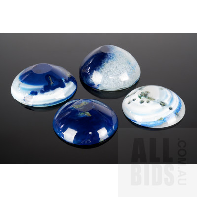 Set Four Studio Art Glass Cobalt Blue and White Small Bowls