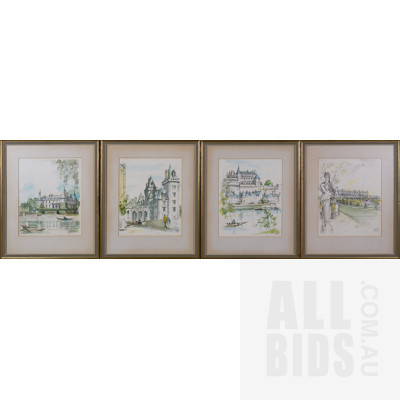 Set 4 Framed Vintage Art Prints of Pierre Pages Views of Paris